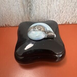 Vintage Porcelain Trinket Dish and‎ Lid Iridescent Shell  3x2.5" Marked Enesco